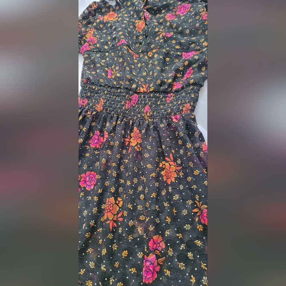 NWT!Spring Boho Sheer Textured Elegant High-Neck Women's Floral Midi Dress Small - Picture 16 of 17